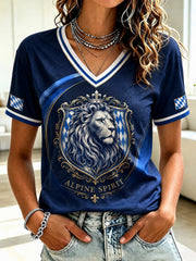 Damen-T-Shirt mit deutschem bayerischen Löwen-Print und V-Ausschnitt