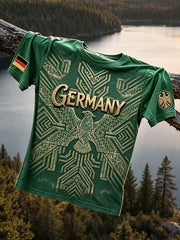 Herren-T-Shirt in Grün mit deutschem Wikinger-Print im Retro-Stil, lässig geschnitten