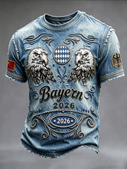 Herren-Flag-Football-T-Shirt mit 3D-Druck des deutschen Adlers und Jeans-Effekt, lässig geschnitten