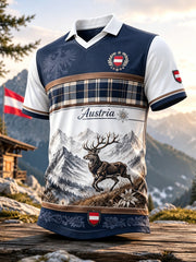 Herren-Top mit österreichischem Schneegebirge- und Blumenmuster sowie V-Ausschnitt