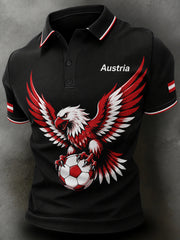Herren-Poloshirt mit Kunstdruck – österreichisches Fußball-Fan-Element
