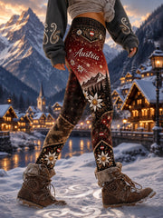 Damen-Leggings mit floralem Alpen-Design
