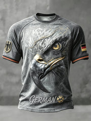 Herren-T-Shirt in Grau mit deutschem Fußball-Eagle-Print, lässiger Drop‑Shoulder‑Schnitt