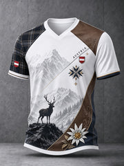 Herren-T-Shirt mit österreichischem Schneberg- und Blumenmuster