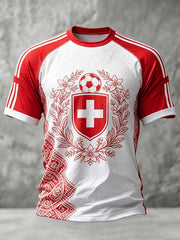 Herrenmode T-Shirt mit Schweizer Fußballmuster