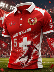 Herren-Poloshirt mit kurzen Ärmeln und Fußball-Print