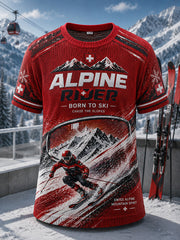 Damen-Strick-T-Shirt mit Skimotiv und kurzen Ärmeln