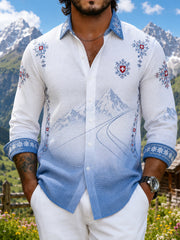 Herren-Waffelpiqué-Hemd mit Langarm und Ski-Print