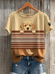 Damen Peeking Golden Retriever Hund Color block Print Kurzarm T-Shirt