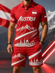 Männer-Österreich-Fußballspiel-Jubelkunstdruck-Polohemd