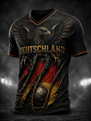 Herren-T-Shirt mit Adler- und Fußballmotiv, V-Ausschnitt