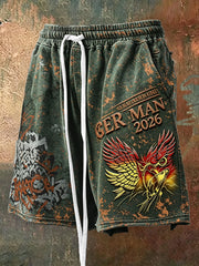 Herren Grüne Retro Deutsch 2026 Graffiti Print Casual Coole Shorts
