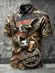 Herren 2026 Deutsch Fußball Adler Print Punk-Style Freizeit-Polo-Shirt