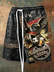 Herren Schwarz Retro Deutscher Fußball Adler Print Casual Coole Shorts