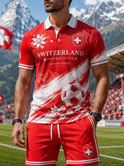 Sportliches Herren-Poloshirt-Set mit Fußballmotiv und kurzen Ärmeln