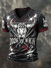 Herren-T-Shirt mit coolem V-Ausschnitt und Punk-Print zum Wacken Metal Festival 2026 in Deutschland
