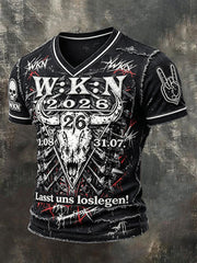 Herren-T-Shirt mit Punk-Print zum Wacken Metal Festival in Deutschland, cooles V-Ausschnitt-Design