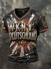 Herren-T-Shirt im Punk-Retro-Stil mit Wacken-Metal-Festival-Print und coolem V-Ausschnitt