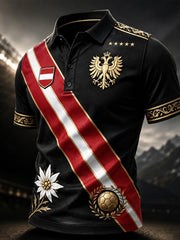 Herren-Art-Print-Polo-Shirt mit Motiv zur Unterstützung eines österreichischen Fußballspiels