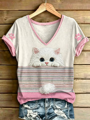 Damen-T-Shirt mit Tier- und Katzenstreifenmuster, im Vintage-Stil, modisch, locker geschnitten, kurze Ärmel