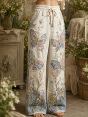 Damen-Vintage-Stil Patchwork-Blumen-Schmetterlings-Kunstdruck hose