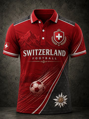 Herren-Poloshirt mit kurzen Ärmeln und Fußballmotiv