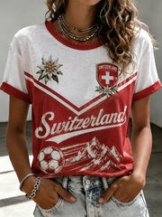 Damen-Fußballfan-T-Shirt aus der Schweiz mit O-Ausschnitt und Print