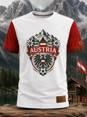 Herren-T-Shirt mit Kunstdruck: Österreichisches Fußballspiel – jubelnder Fan