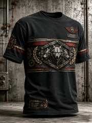 Herren-T-Shirt mit industrieller Wolf-Art-Print-Grafik im deutschen Stil