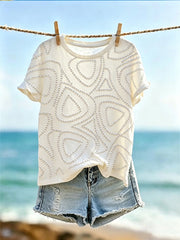 Damen-T-Shirt im Urlaubsstil mit geometrischem Linienmuster und Kurzärmeln