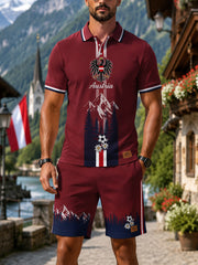 Herren-Polohemd mit Kunstdruck im österreichischen Landschaftsstil
