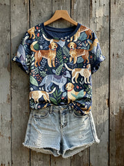 Kurzärmliges T-Shirt mit Kunst muster für Damen
