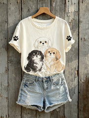 Damen schöne Hunde mit Pfoten Print Kurzarm-T-Shirt