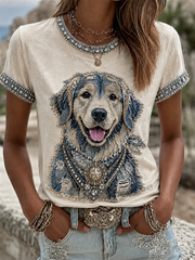 Lässiges T-Shirt für Damen mit Cowboy-Hund-Print