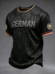 Herren-T-Shirt in Schwarz mit minimalistischem deutschen Fußball-Print, lässig geschnitten