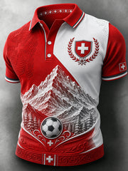 Herren-Poloshirt mit kurzen Ärmeln und Fußball-Print