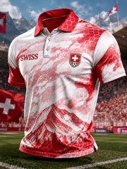 Herren-Poloshirt mit kurzen Ärmeln und Fußball-Print