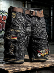 Herren-Shorts in Schwarz mit deutschem Fußballadler-Print für Freizeit und Arbeit