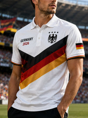 Herren-Poloshirt mit kurzen Ärmeln und Adler- sowie Fußball-Print