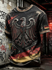 Herren-Retro-T-Shirt in Schwarz mit deutschem Fußball-Print, lässige Mode
