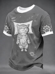 Herren-Pop-Art-T-Shirt mit Katzenmotiv, lässig, unisex