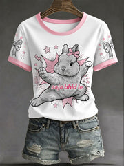 Frauen lässig T-Shirt mit Pop-Art-Stil Kaninchen-Print