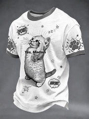 Herren-Pop-Art-T-Shirt mit Katzenmotiv, lässig, unisex
