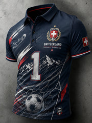 Herren-Poloshirt mit kurzen Ärmeln und Bergfußball-Print