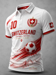 Herren-Poloshirt mit kurzen Ärmeln und Bergfußball-Print