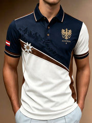 Herren-Poloshirt mit Kunstdruck im österreichischen Landschaftsstil