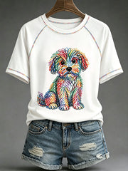 Damen-Hunde-Kunstdruck-Lässiges T-Shirt