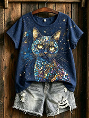 Damen-T-Shirt im modernen Graffiti-Stil mit Katzenmotiv