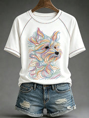 Damen-Hunde-Kunstdruck-Lässiges T-Shirt