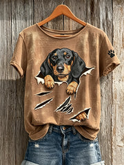 Damen Peeking Dackel Hund von Torn Crack Print Kurzarm T-Shirt
